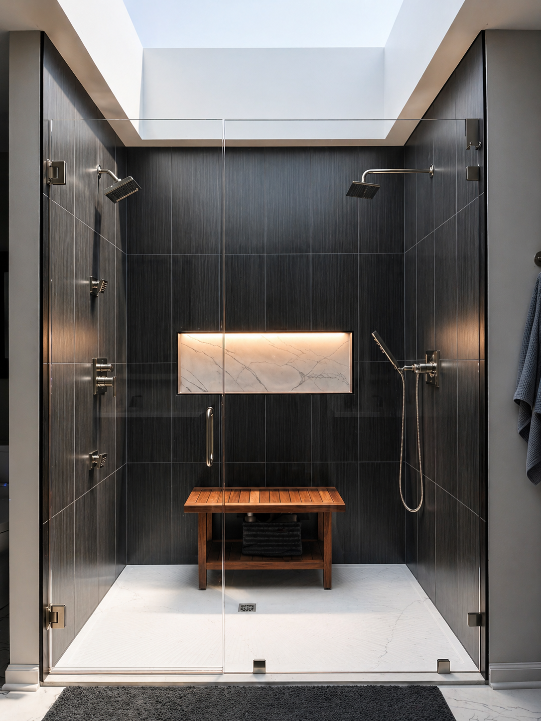 Completed custom quartz shower installation